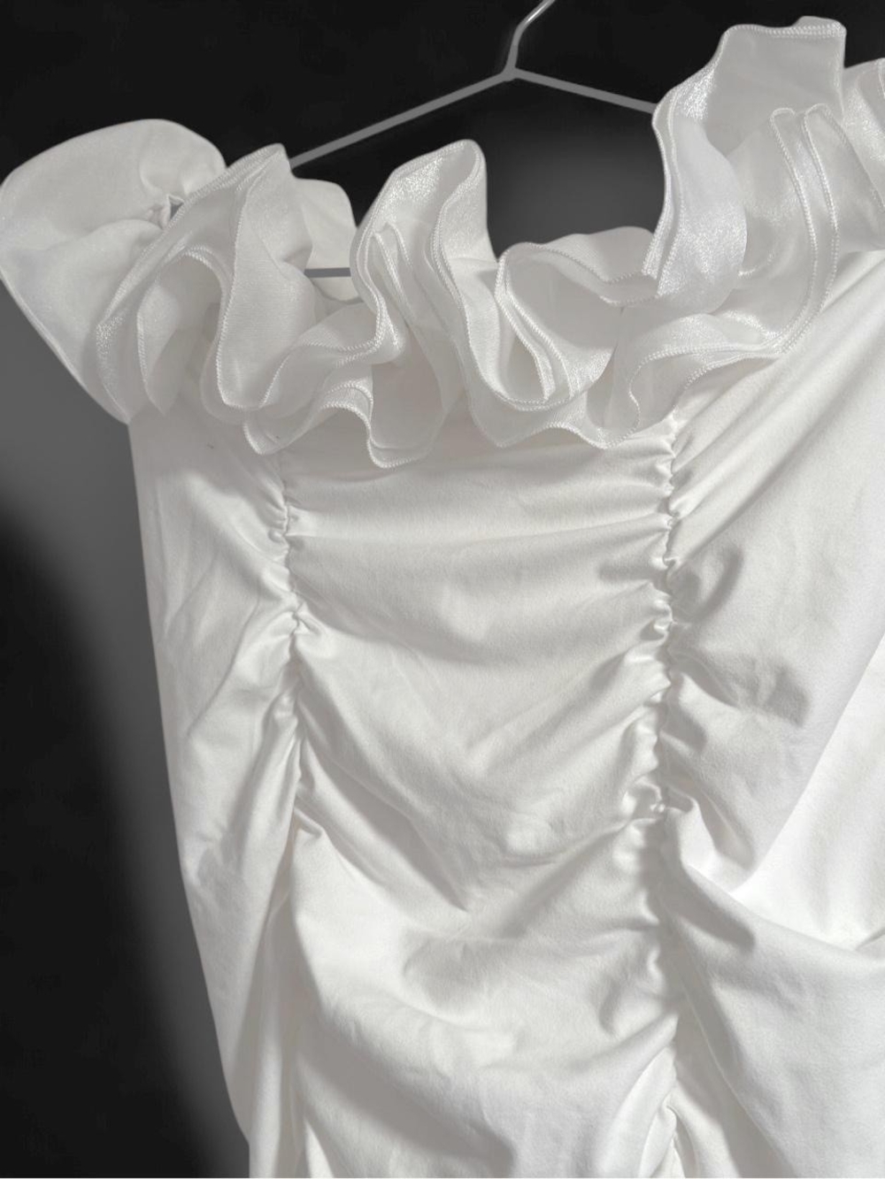 & Other Stories White Strapless Ruffled Neck Ruched Dress